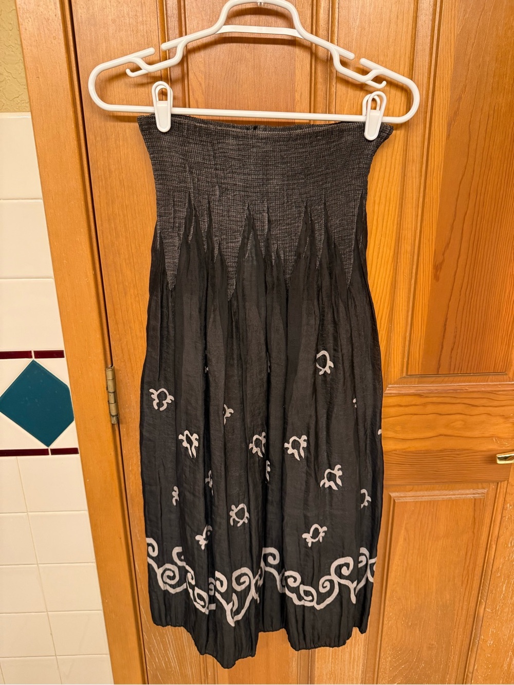 Lapis Black Maxi Skirt with White Swirl Embroidery